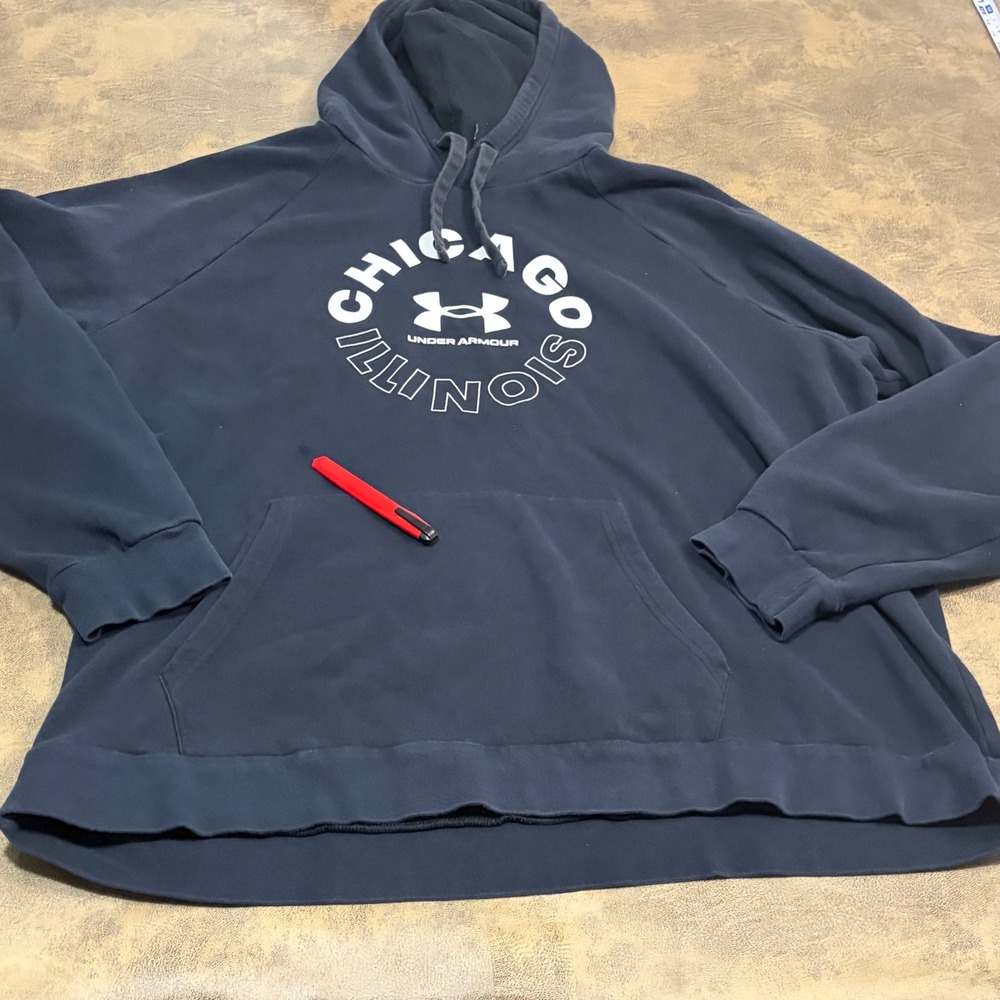 Under Armour Hoodie Mens 3XL Black Chicago Illinois HeatGear Fleece Sweatshirt
